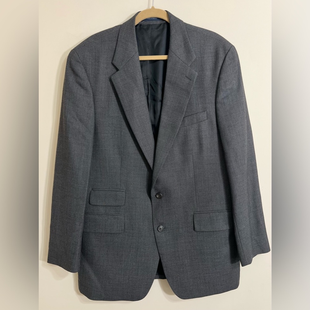 VINTAGE RALPH LAUREN Mens‎ Sport Suit Jacket Pure New Wool 44 Tall Gray Pattern